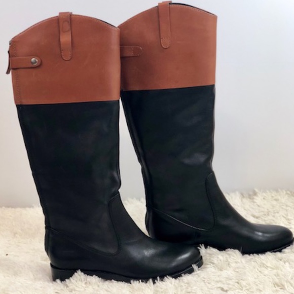 Halston Heritage Shoes - NEW HALSTON Tan/Black Barbra 2-tone Leather Boots